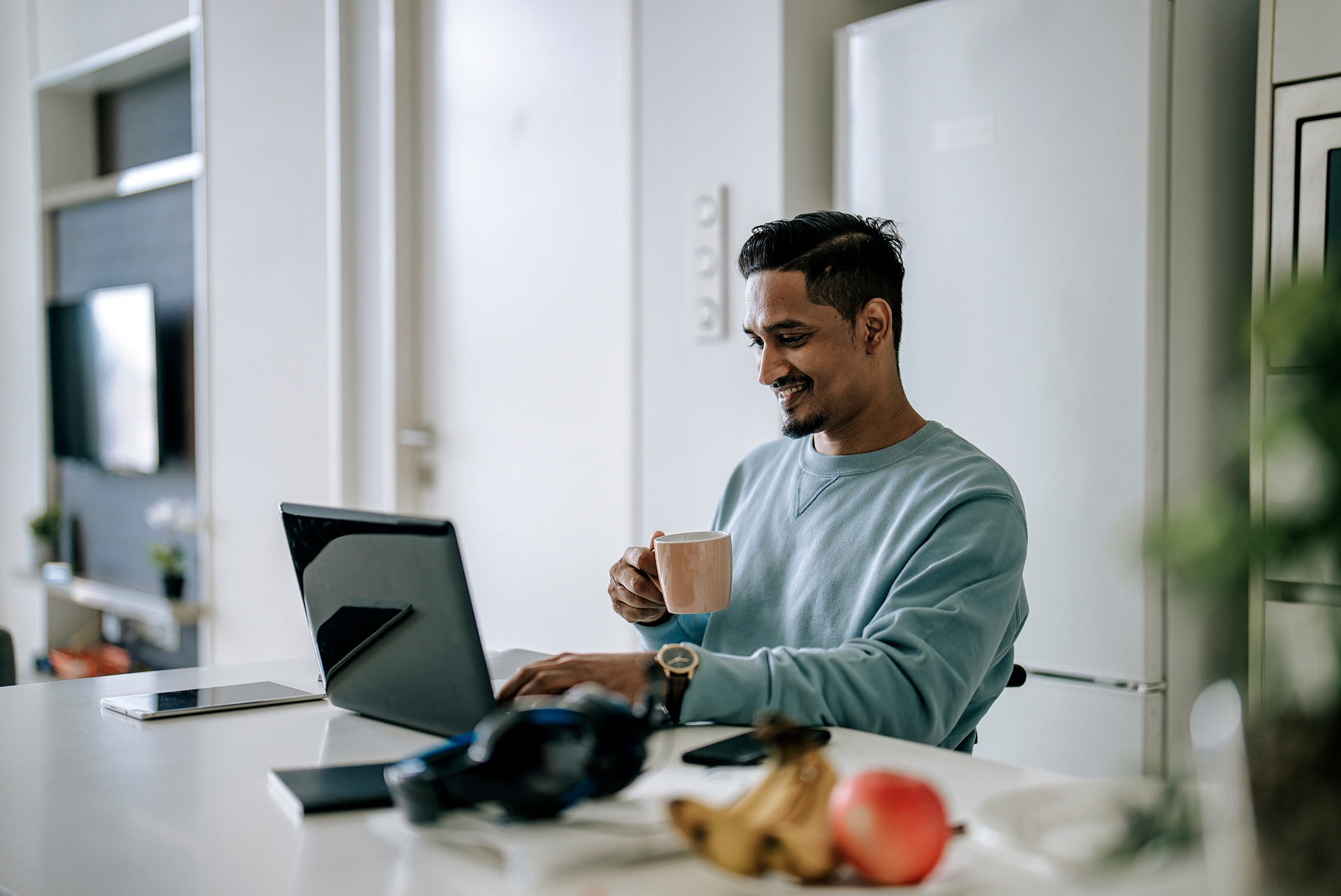 man at computer in home