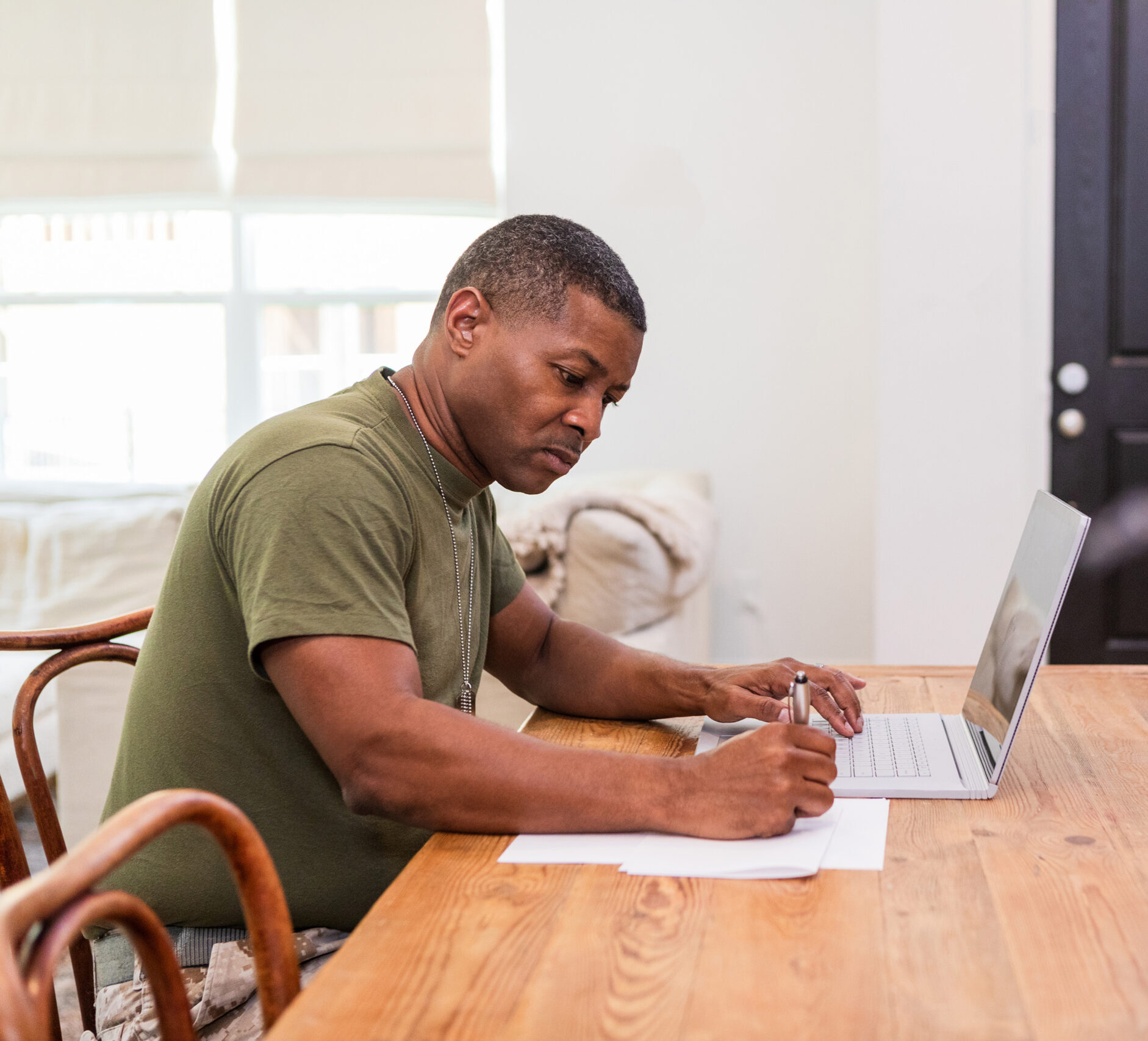 Military man studying