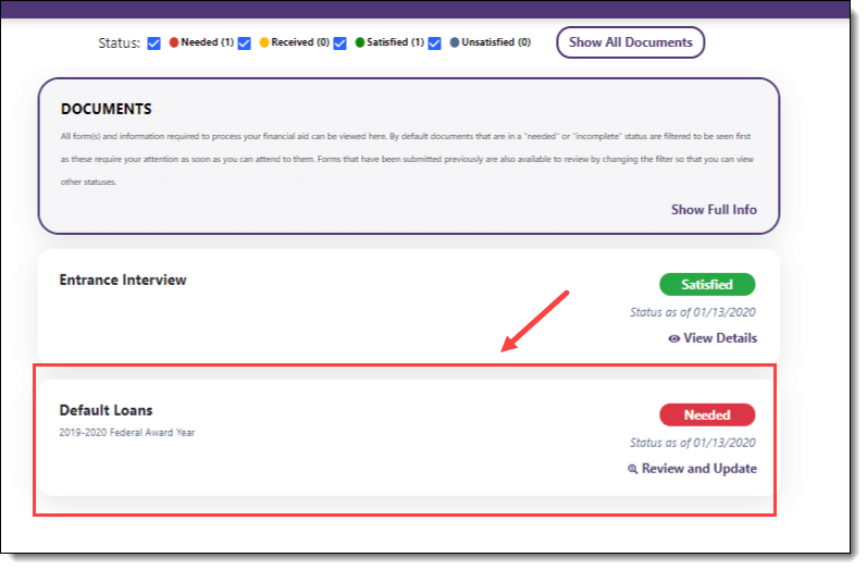 Screenshot, Document Status page