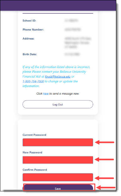 Screenshot, password change dialogue
