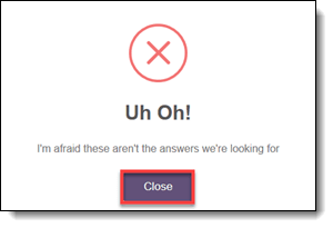 Security Question Failure Dialog Box