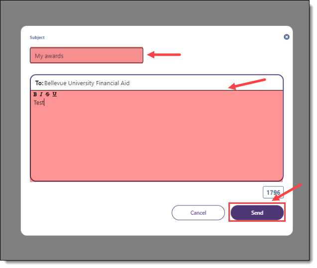 Screenshot, New Message text editor