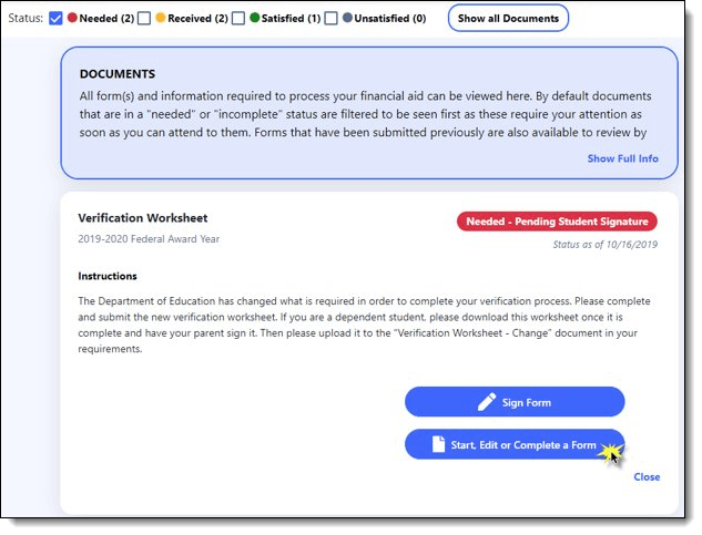 Screenshot, launch Verification Worksheet
