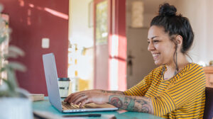 Woman working on laptop