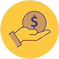Icon of hand holding a dollar sign.